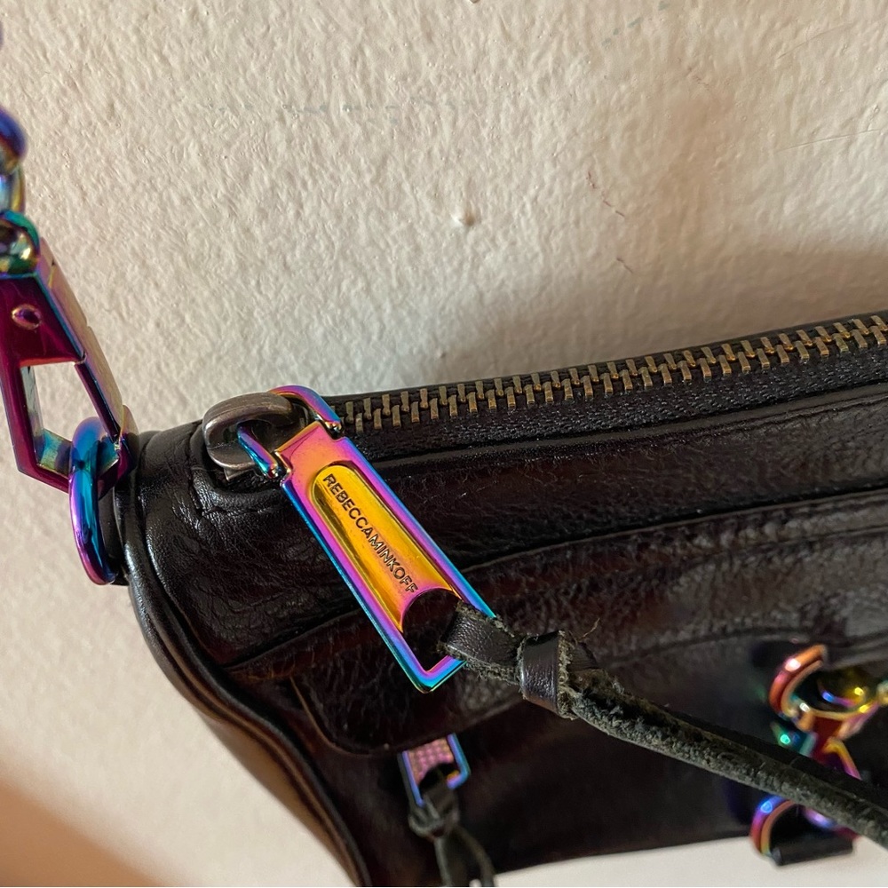 Rebecca Minkoff Black Leather Bag with Rainbow Oil Slick Hardware - Picture 6 of 14